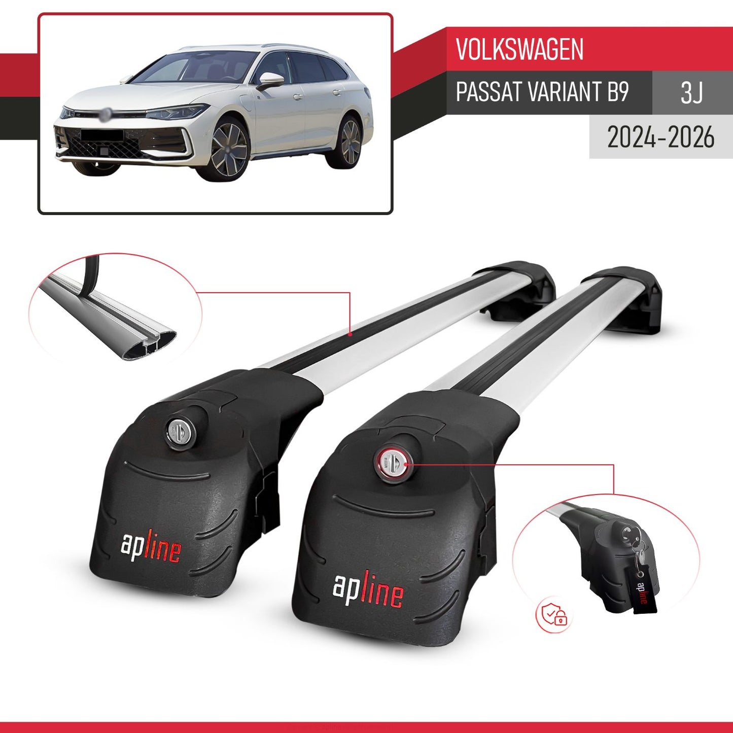 Compatible con VW Passat B9 Variant 2024-2025 ACE-2 Barras de Techo Auto Portaequipajes Barras Transversales Gris Aluminio 2 Barras