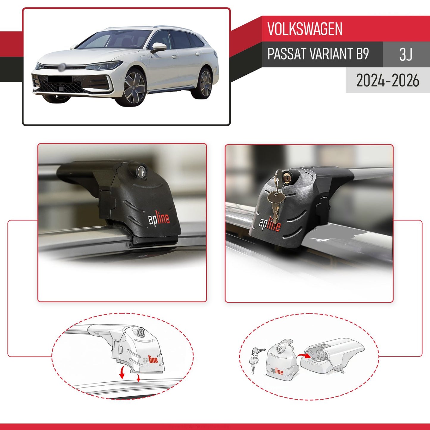 Compatible con VW Passat B9 Variant 2024-2025 ACE-2 Barras de Techo Auto Portaequipajes Barras Transversales Gris Aluminio 2 Barras