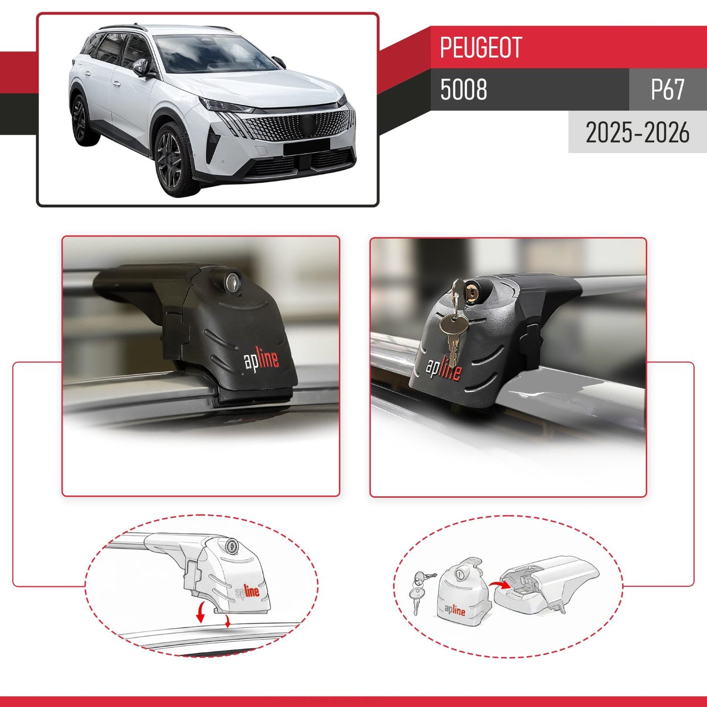 Compatible con Peugeot 5008 2025-2026 ACE-2 Barras de Techo Auto Portaequipajes Barras Transversales Gris Aluminio 2 Barras