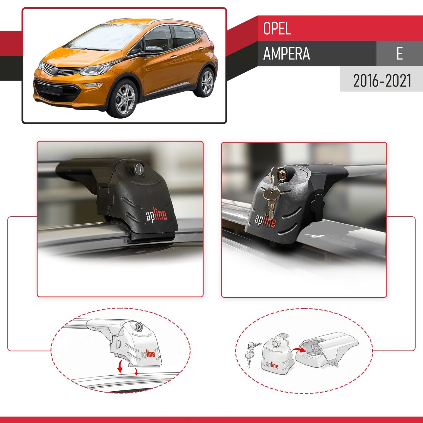 Compatible con Opel Ampera E 2017-2021 ACE-2 Barras de Techo Auto Portaequipajes Barras Transversales Gris Aluminio 2 Barras