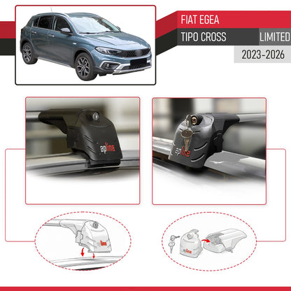 Compatible con Fiat Egea / Tipo Cross (LIMITED) 2023-2025 ACE-2 Barras de Techo Auto Portaequipajes Barras Transversales Gris Aluminio 2 Barras