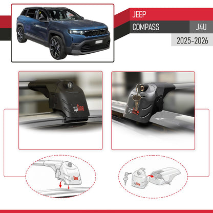 Compatible con Jeep Compass J4U 2025-2026 ACE-2 Barras de Techo Auto Portaequipajes Barras Transversales Gris Aluminio 2 Barras