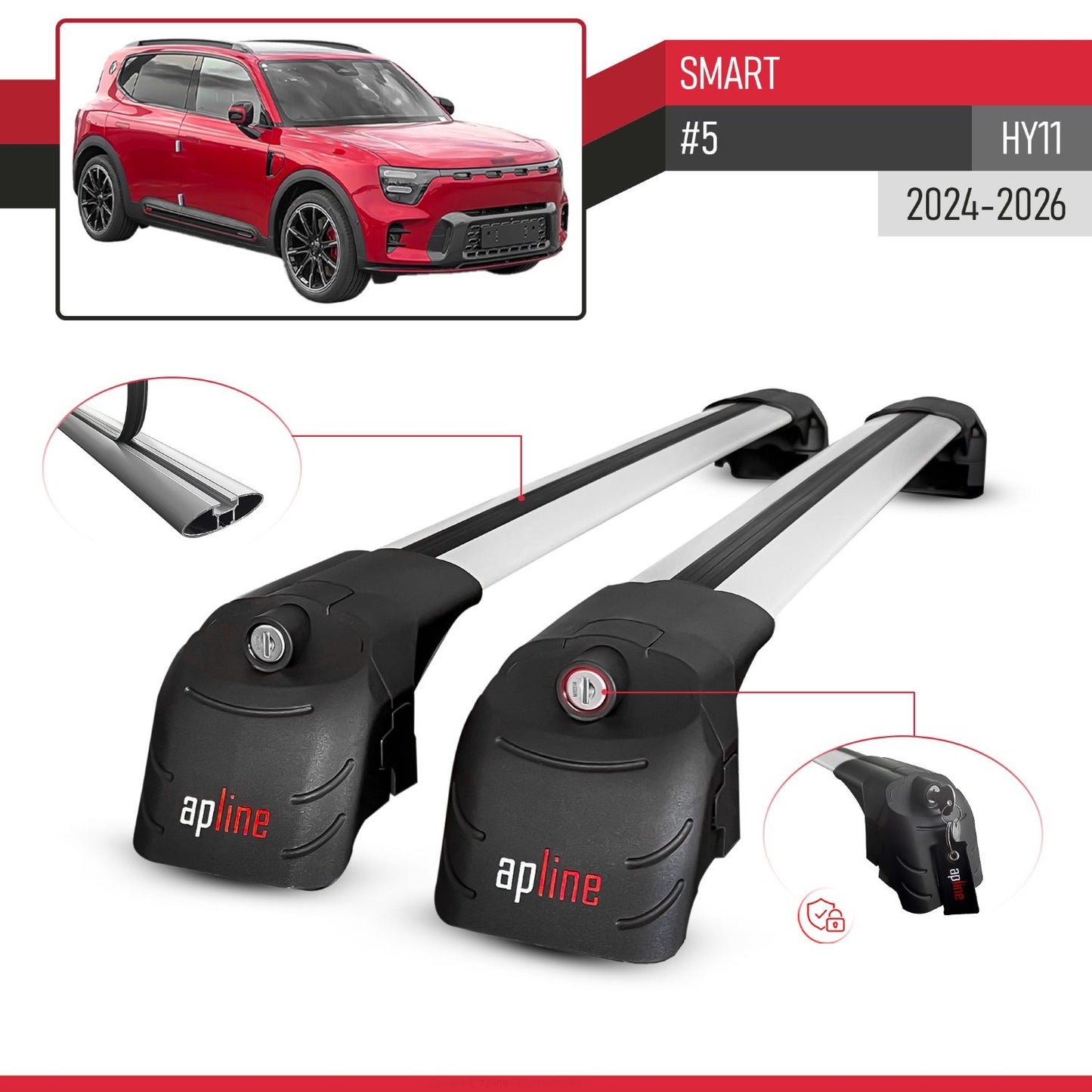 Compatible con SMART #5 2024-2026 ACE-2 Barras de Techo Auto Portaequipajes Barras Transversales Gris Aluminio 2 Barras