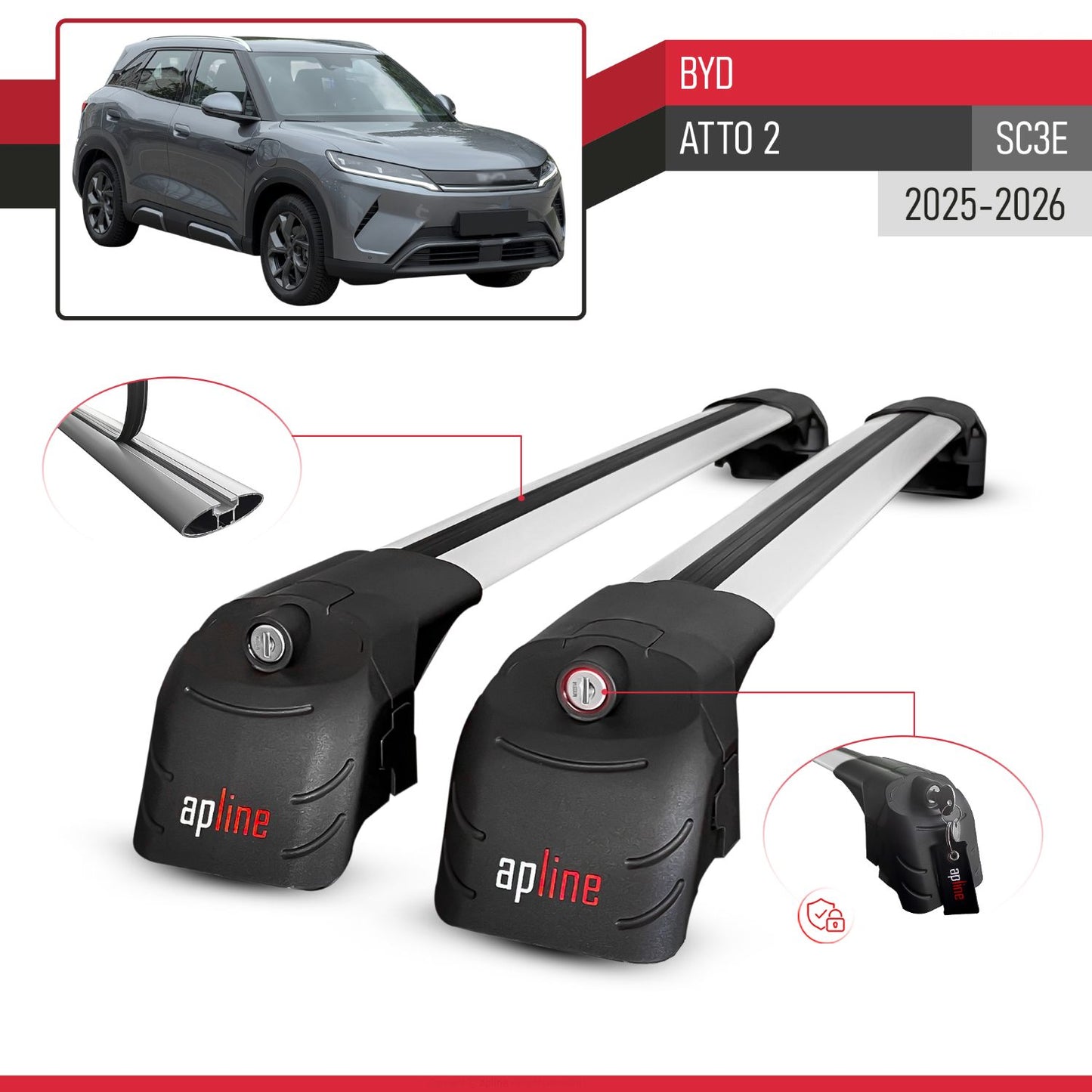 Compatible con BYD Atto 2 2025-2026 ACE-2 Barras de Techo Auto Portaequipajes Barras Transversales Gris Aluminio 2 Barras