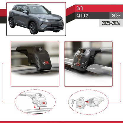 Compatible con BYD Atto 2 2025-2026 ACE-2 Barras de Techo Auto Portaequipajes Barras Transversales Gris Aluminio 2 Barras