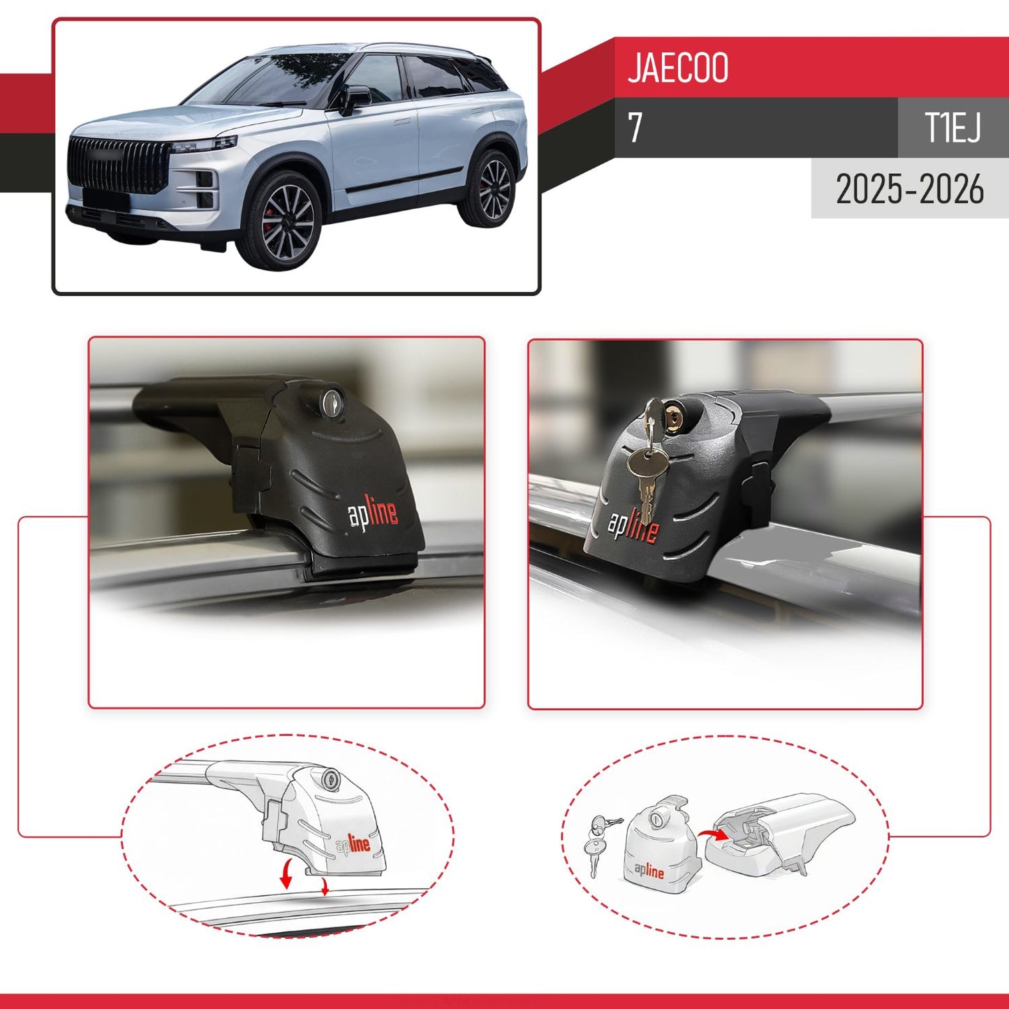 Compatible con JAECOO 7 2025-2026 ACE-2 Barras de Techo Auto Portaequipajes Barras Transversales Gris Aluminio 2 Barras