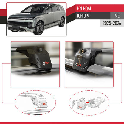 Compatible con Hyundai Ioniq 9 2025-2026 ACE-2 Barras de Techo Auto Portaequipajes Barras Transversales Gris Aluminio 2 Barras