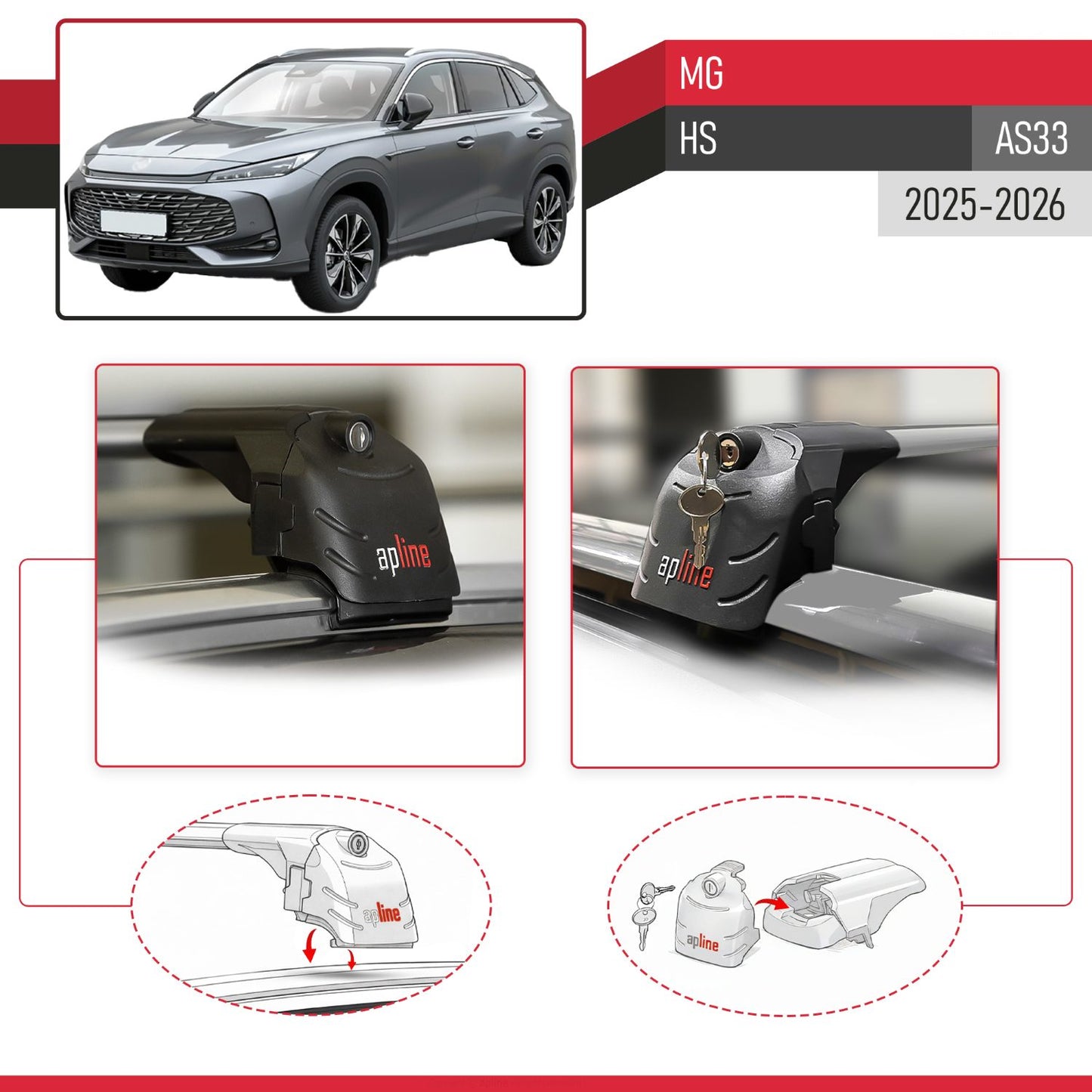 Compatible con MG HS 2025-2026 ACE-2 Barras de Techo Auto Portaequipajes Barras Transversales Gris Aluminio 2 Barras