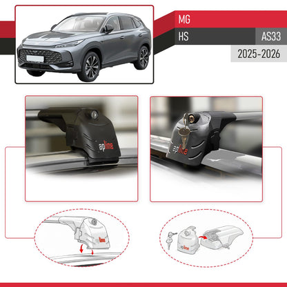 Compatible con MG HS 2025-2026 ACE-2 Barras de Techo Auto Portaequipajes Barras Transversales Gris Aluminio 2 Barras