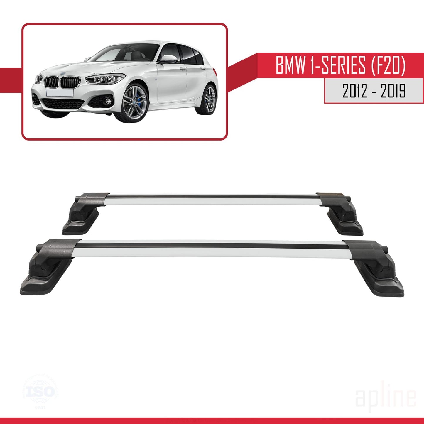 Compatibile con BMW Serie 1 (F20) 2012-2019 Barre portatutto ACE-3 Portapacchi per auto in alluminio grigio 2 barre