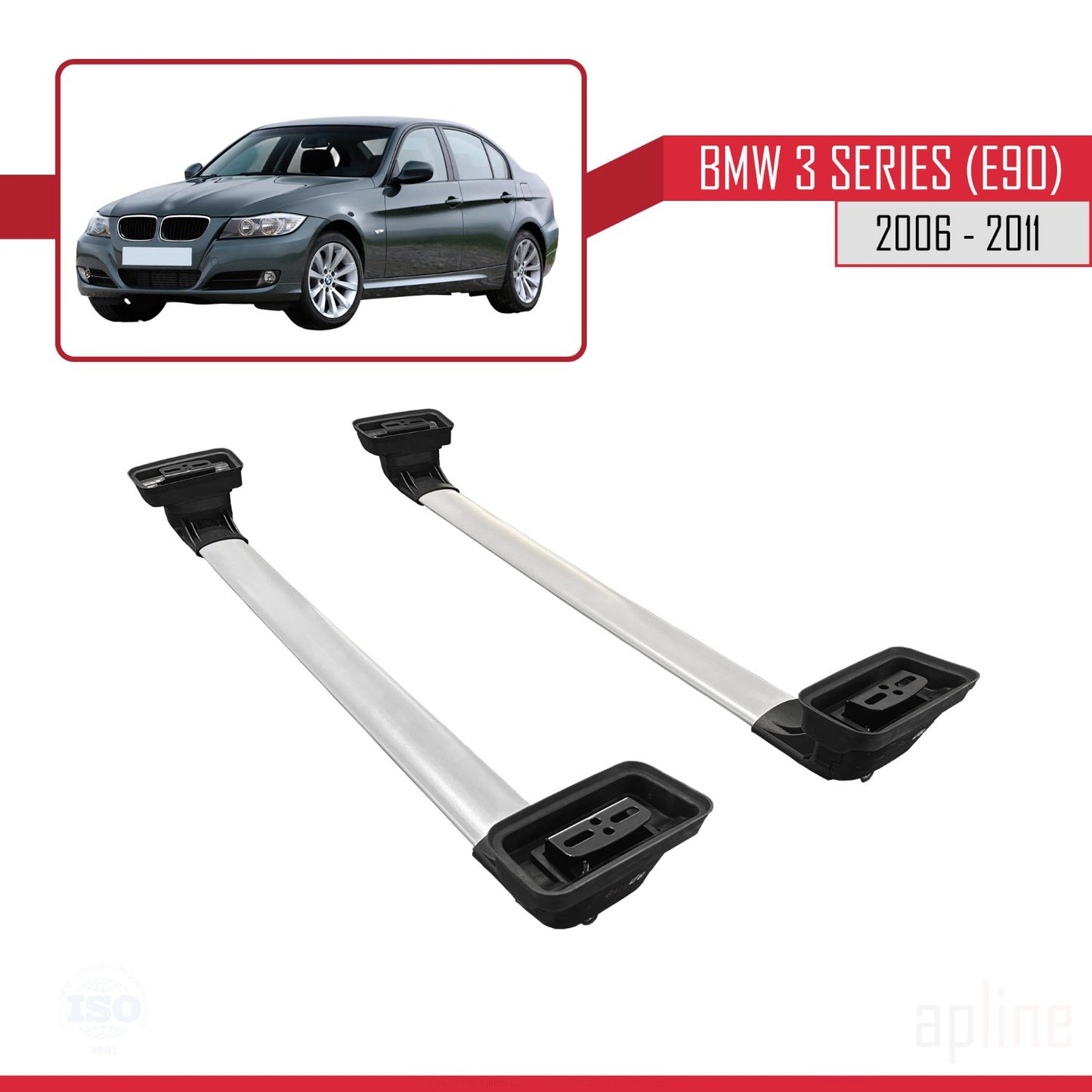Compatibile con BMW Serie 3 (E90) 2006-2011 Barre portatutto ACE-3 Portapacchi per auto in alluminio grigio 2 barre