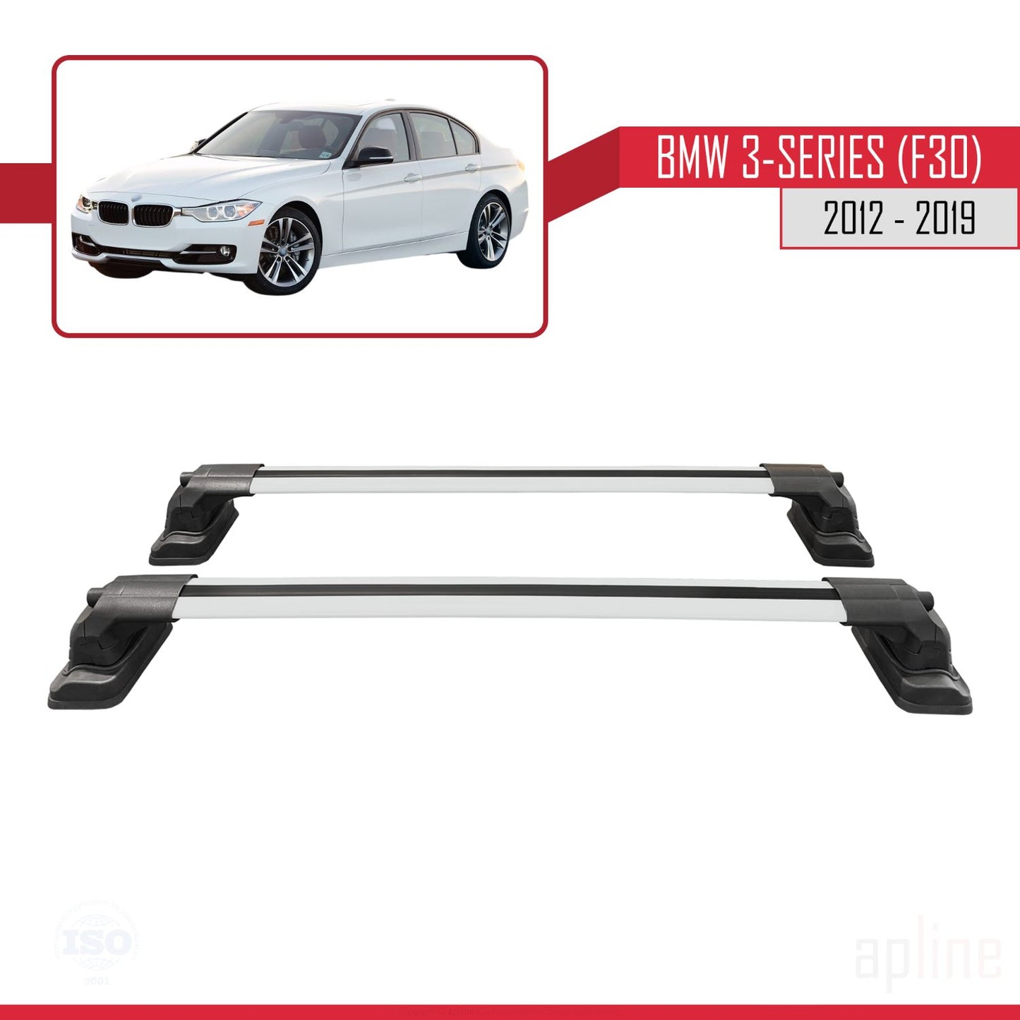 Compatibile con BMW Serie 3 (F30) 2012-2019 Barre portatutto ACE-3 Portapacchi per auto in alluminio grigio 2 barre