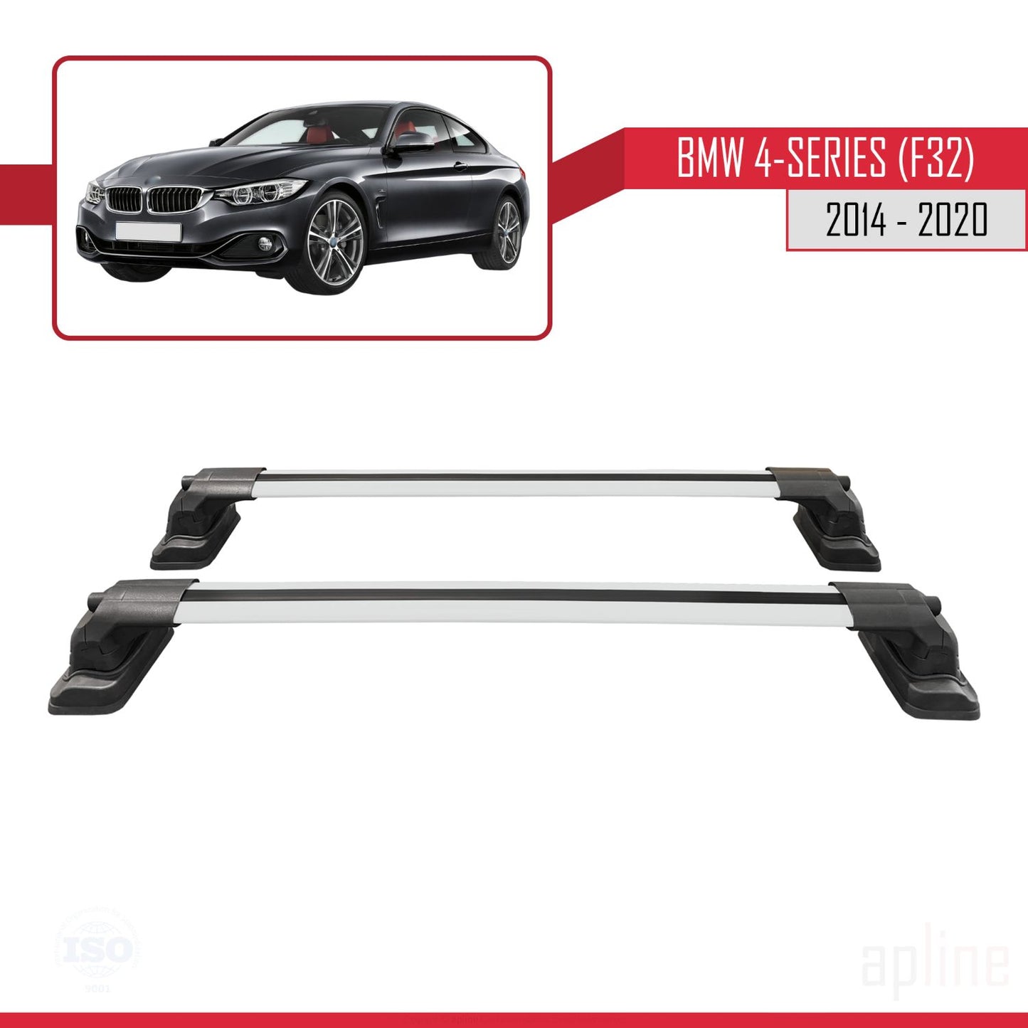 Compatibile con BMW Serie 4 (F32) 2014-2020 ACE-3 Barre portatutto per auto Portapacchi Alluminio grigio 2 barre