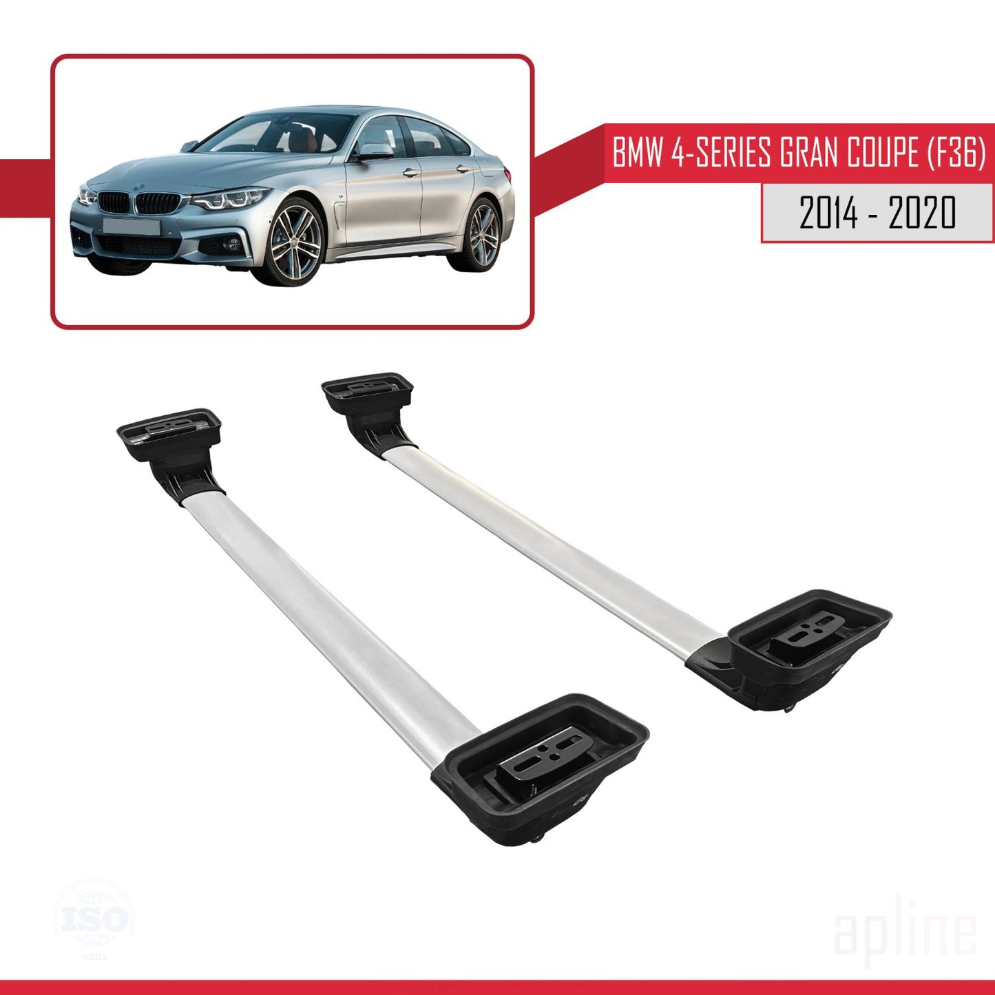 Compatibile con BMW Serie 4 Gran Coupé (F36) 2014-2020 ACE-3 Barre portatutto per auto Portapacchi in alluminio grigio 2 barre
