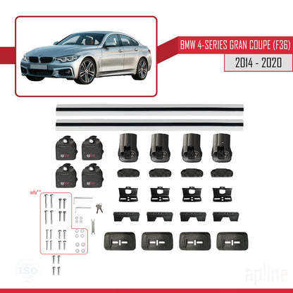 Compatibile con BMW Serie 4 Gran Coupé (F36) 2014-2020 ACE-3 Barre portatutto per auto Portapacchi in alluminio grigio 2 barre
