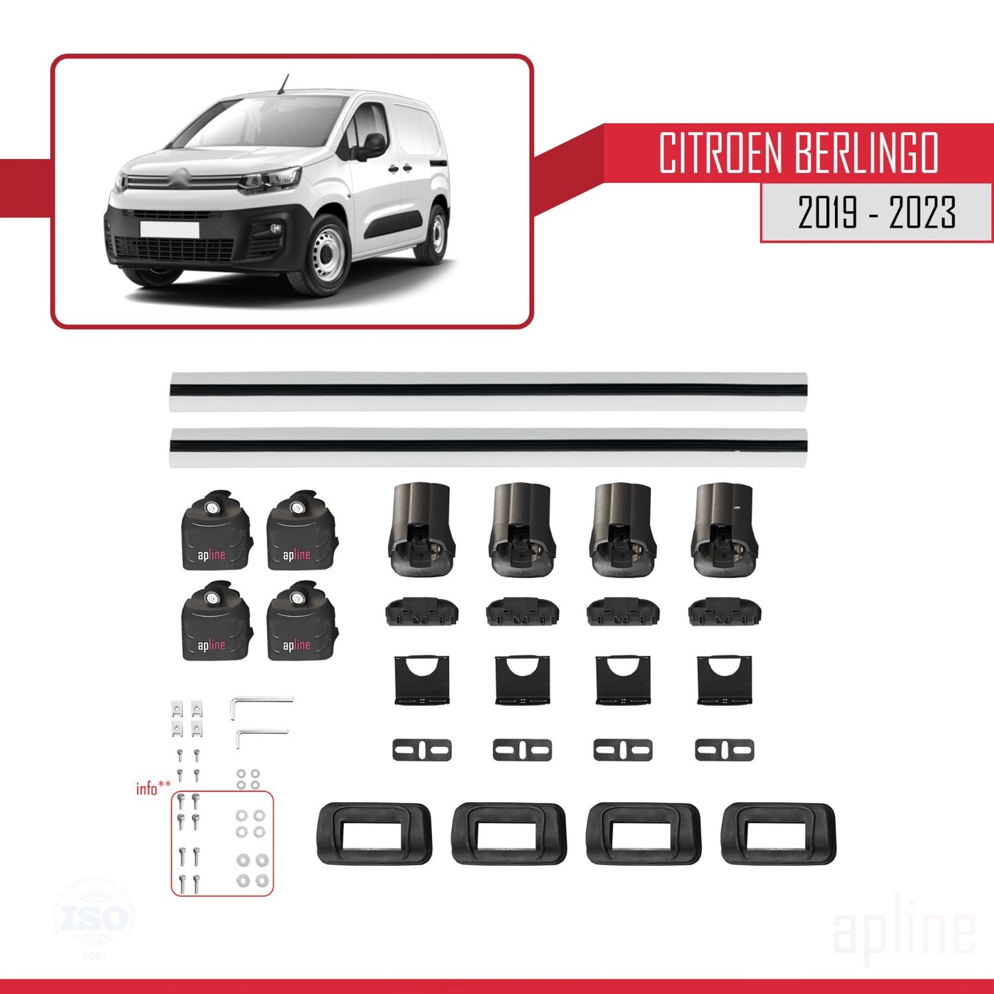 Compatibile con Citroen Berlingo 2019-2023 ACE-3 Barre portatutto per auto Portapacchi in alluminio grigio 2 barre