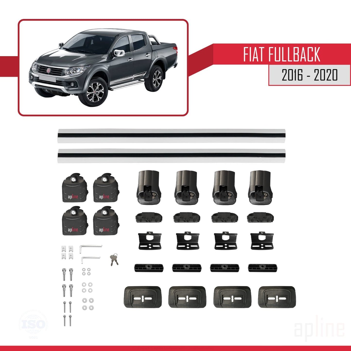 Compatibile con Fiat Fullback 2016-2020 ACE-3 Barre Portatutto Portapacchi Auto Alluminio Grigio 2 Barre