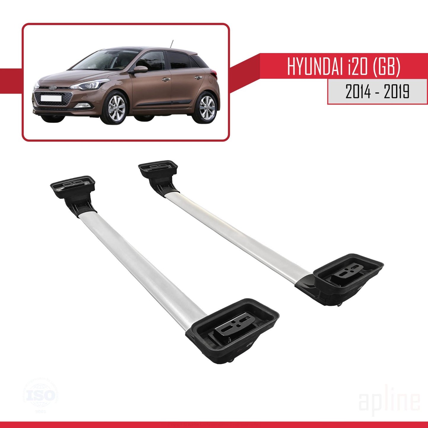 Compatible avec Hyundai i20 (GB) 2014-2019 ACE-3 Barres de Toit Railing Porte-Bagages de Voiture Gris Aluminium 2 Barres