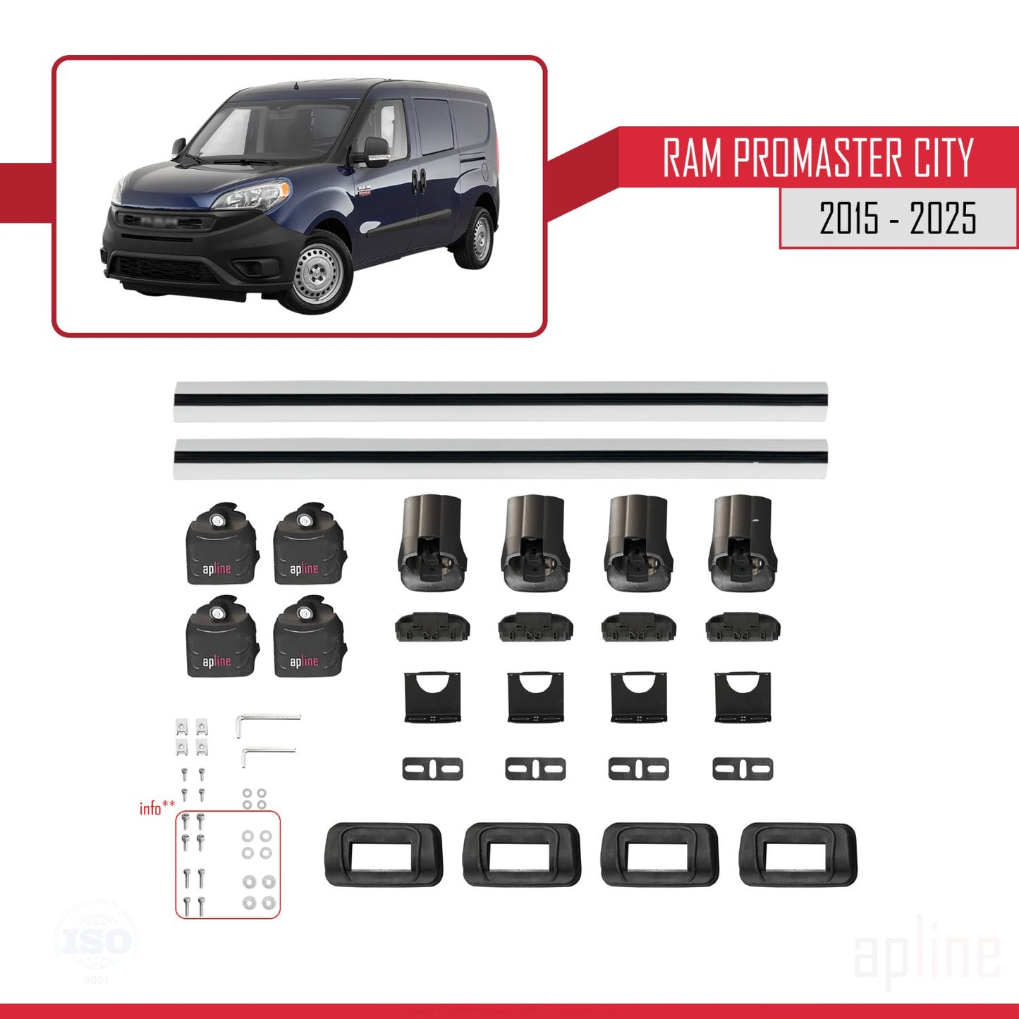 Compatible avec Ram Promaster City 2015-2025 ACE-3 Barres de Toit Railing Porte-Bagages de Voiture Gris Aluminium 2 Barres