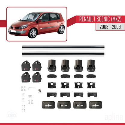 Compatible avec Renault Scenic (MK2) 2003-2009 ACE-3 Barres de Toit Railing Porte-Bagages de Voiture Gris Aluminium 2 Barres