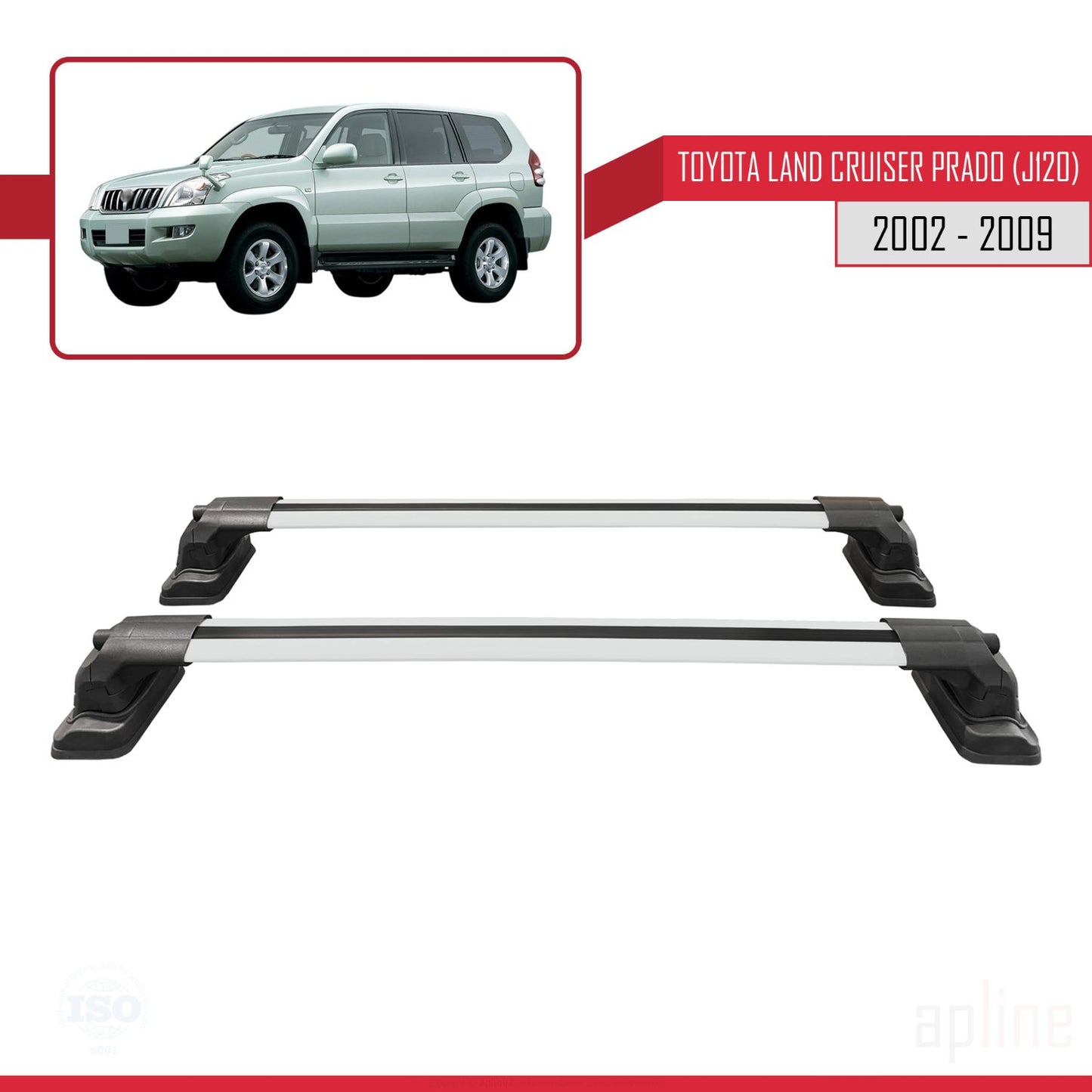 Compatible avec Toyota Land Cruiser Prado (J120) 2002-2009 ACE-3 Barres de Toit Railing Porte-Bagages de Voiture Gris Aluminium 2 Barres