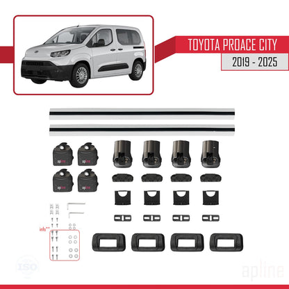 Compatible avec Toyota Proace City 2019-2025 ACE-3 Barres de Toit Railing Porte-Bagages de Voiture Gris Aluminium 2 Barres
