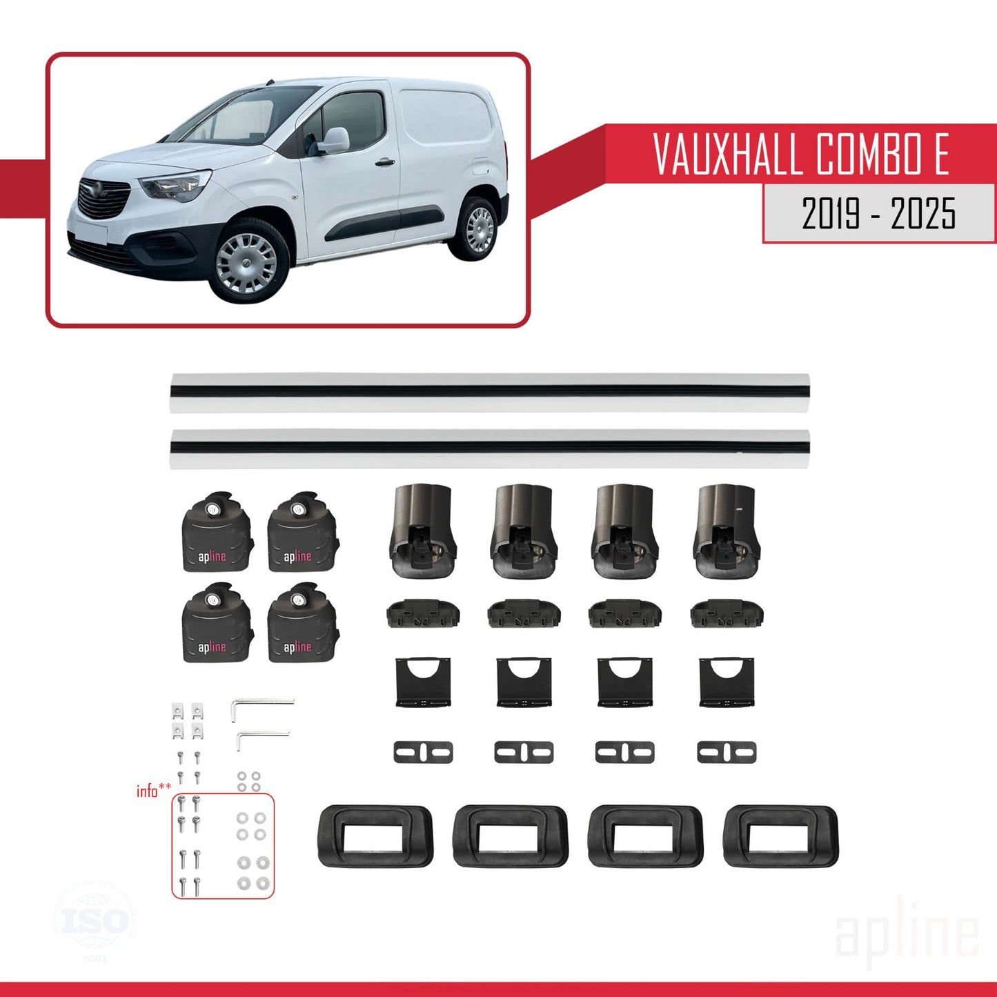 Compatible avec Vauxhall Combo E 2019-2025 ACE-3 Barres de Toit Railing Porte-Bagages de Voiture Gris Aluminium 2 Barres