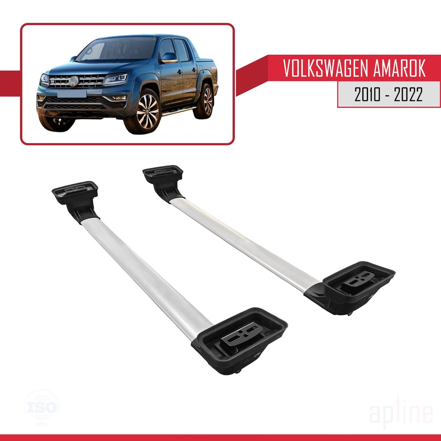 Compatible avec Volkswagen Amarok 2010-2022 ACE-3 Barres de Toit Railing Porte-Bagages de Voiture Gris Aluminium 2 Barres
