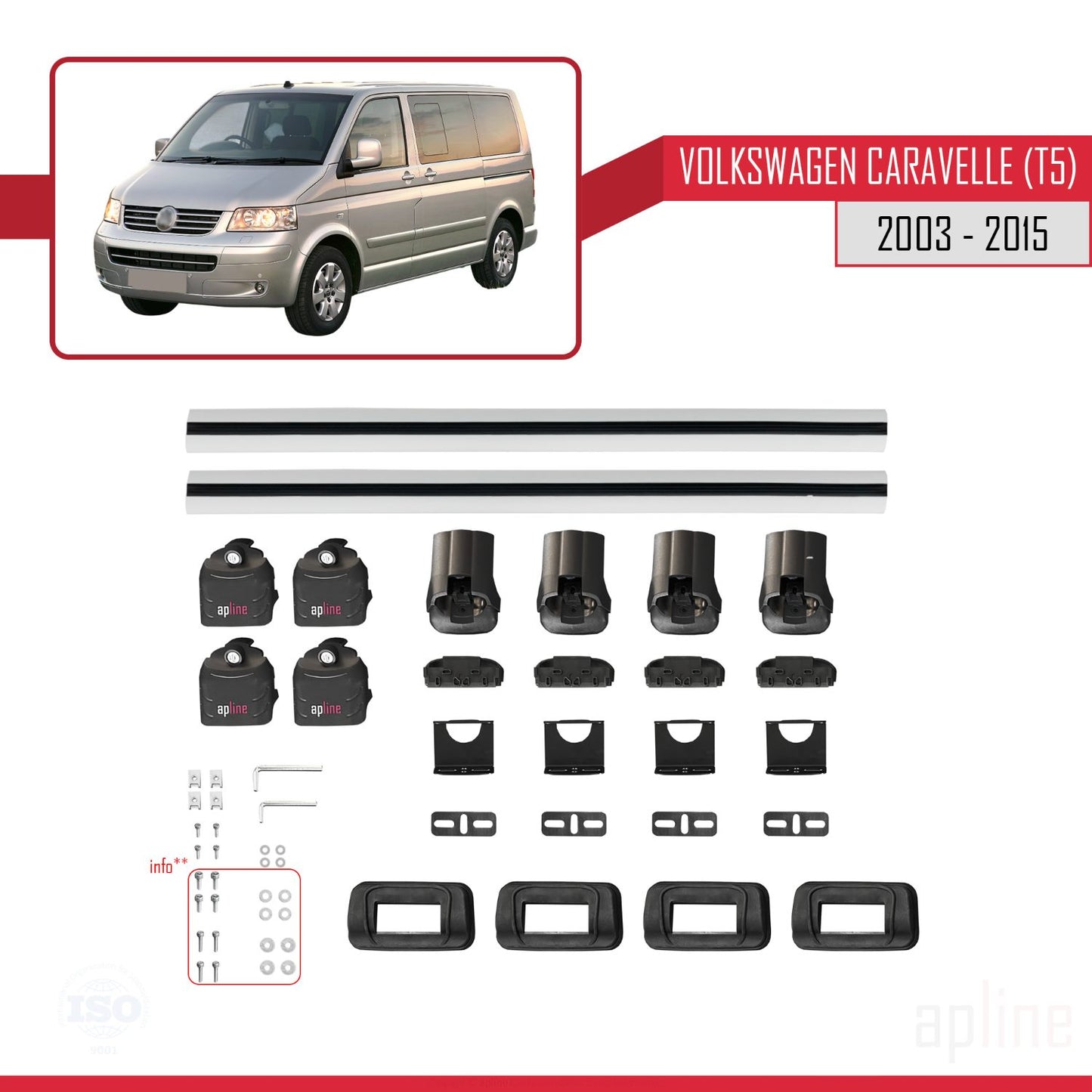 Compatible avec Volkswagen Caravelle (T5) 2003-2015 ACE-3 Barres de Toit Railing Porte-Bagages de Voiture Gris Aluminium 2 Barres