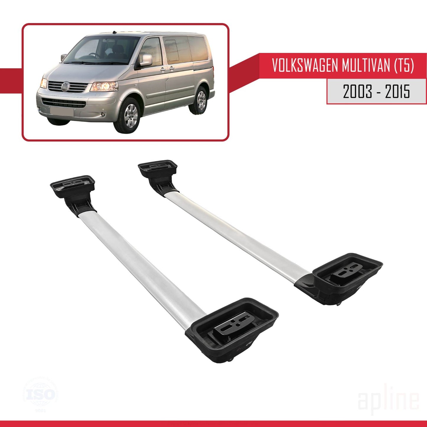 Compatible avec Volkswagen Multivan (T5) 2003-2015 ACE-3 Barres de Toit Railing Porte-Bagages de Voiture Gris Aluminium 2 Barres