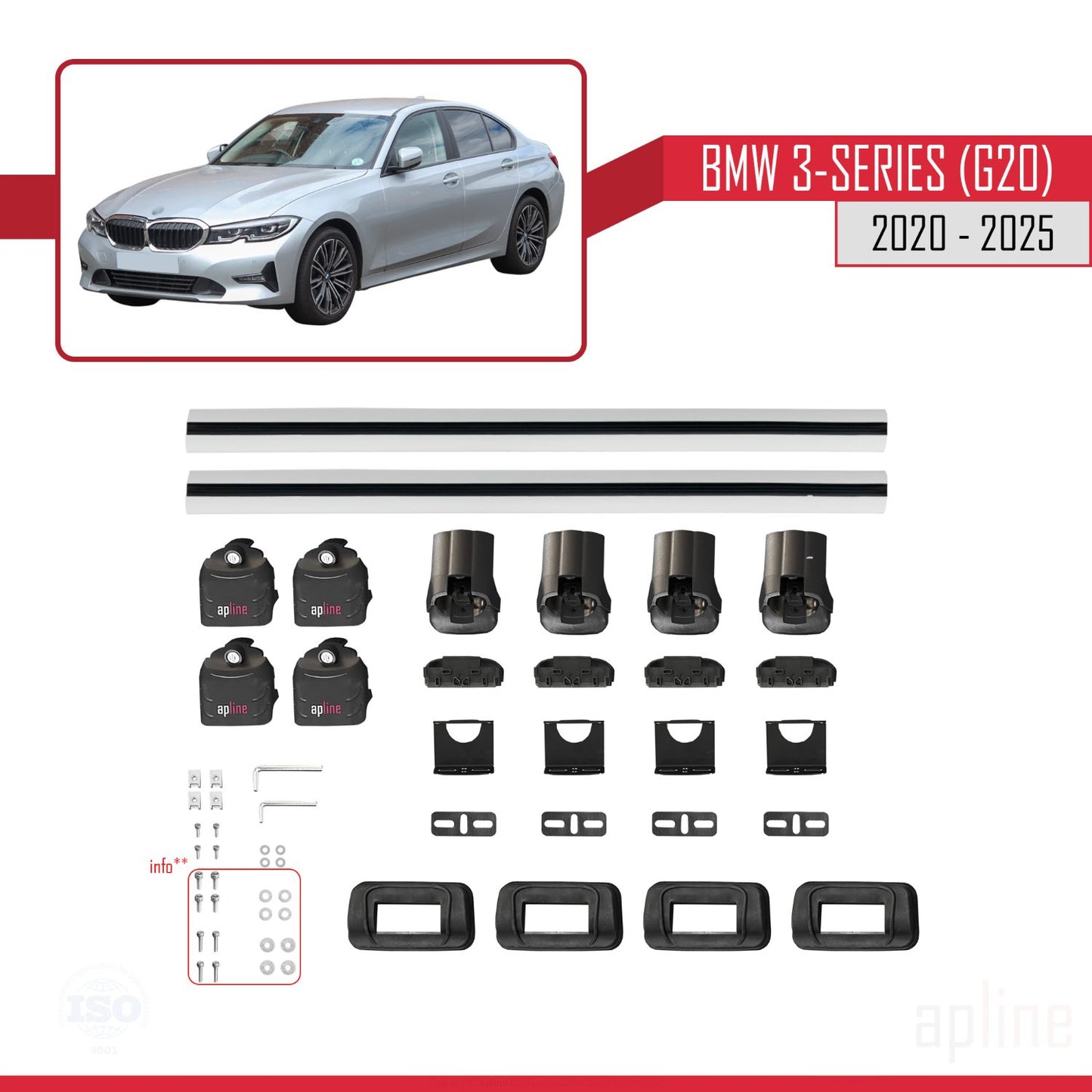 Compatibile con BMW Serie 3 (G20) 2020-2025 ACE-3 Barre portatutto per auto Portapacchi Alluminio grigio 2 barre