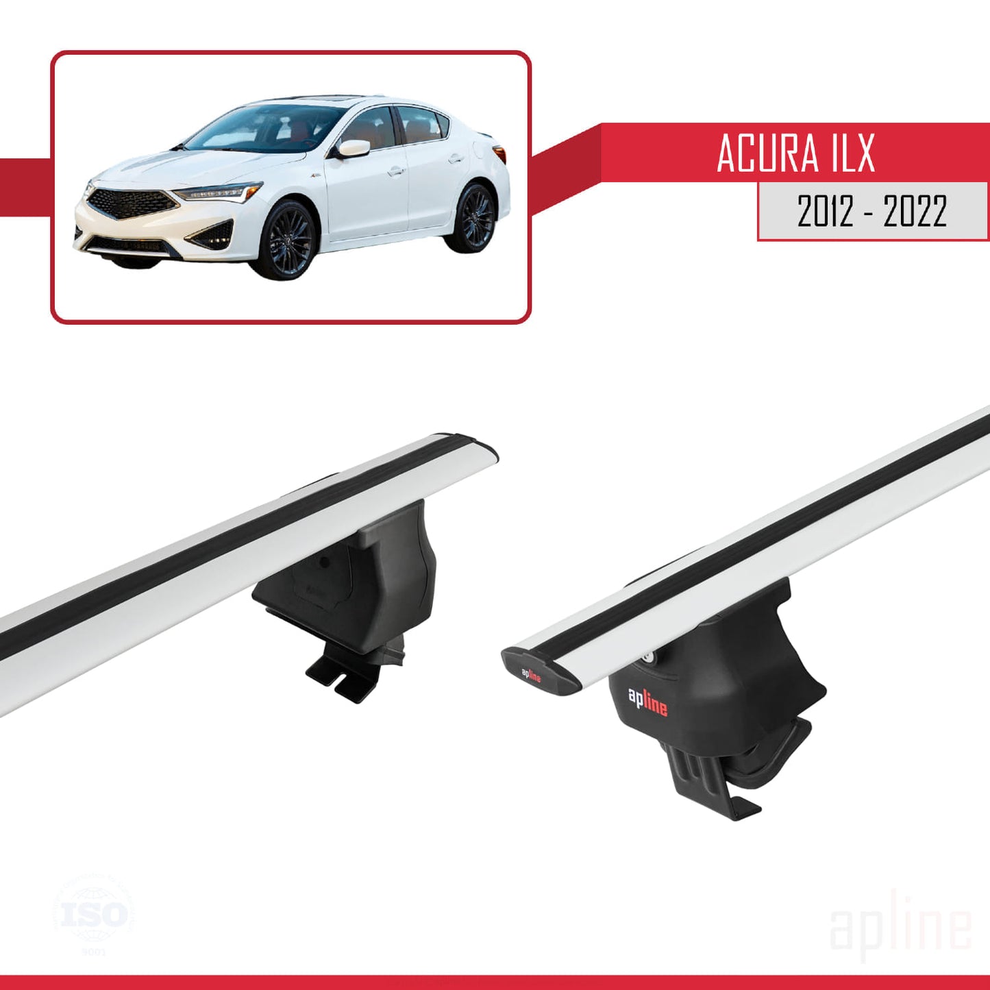 Compatibile con Acura ILX (DE1/2/3) 2012-2022 ACE-4 Barre portatutto per auto in alluminio grigio 2 barre