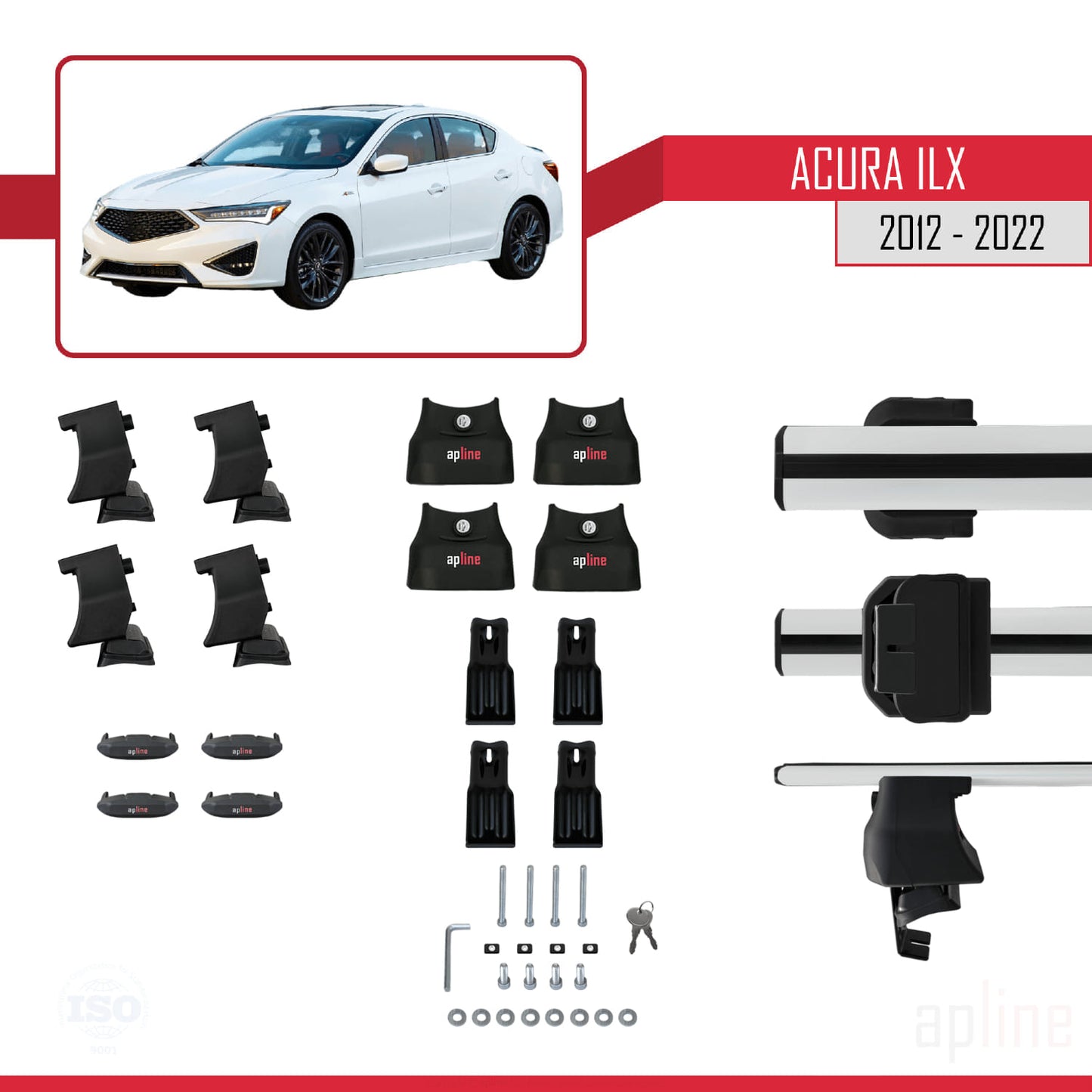 Compatibile con Acura ILX (DE1/2/3) 2012-2022 ACE-4 Barre portatutto per auto in alluminio grigio 2 barre
