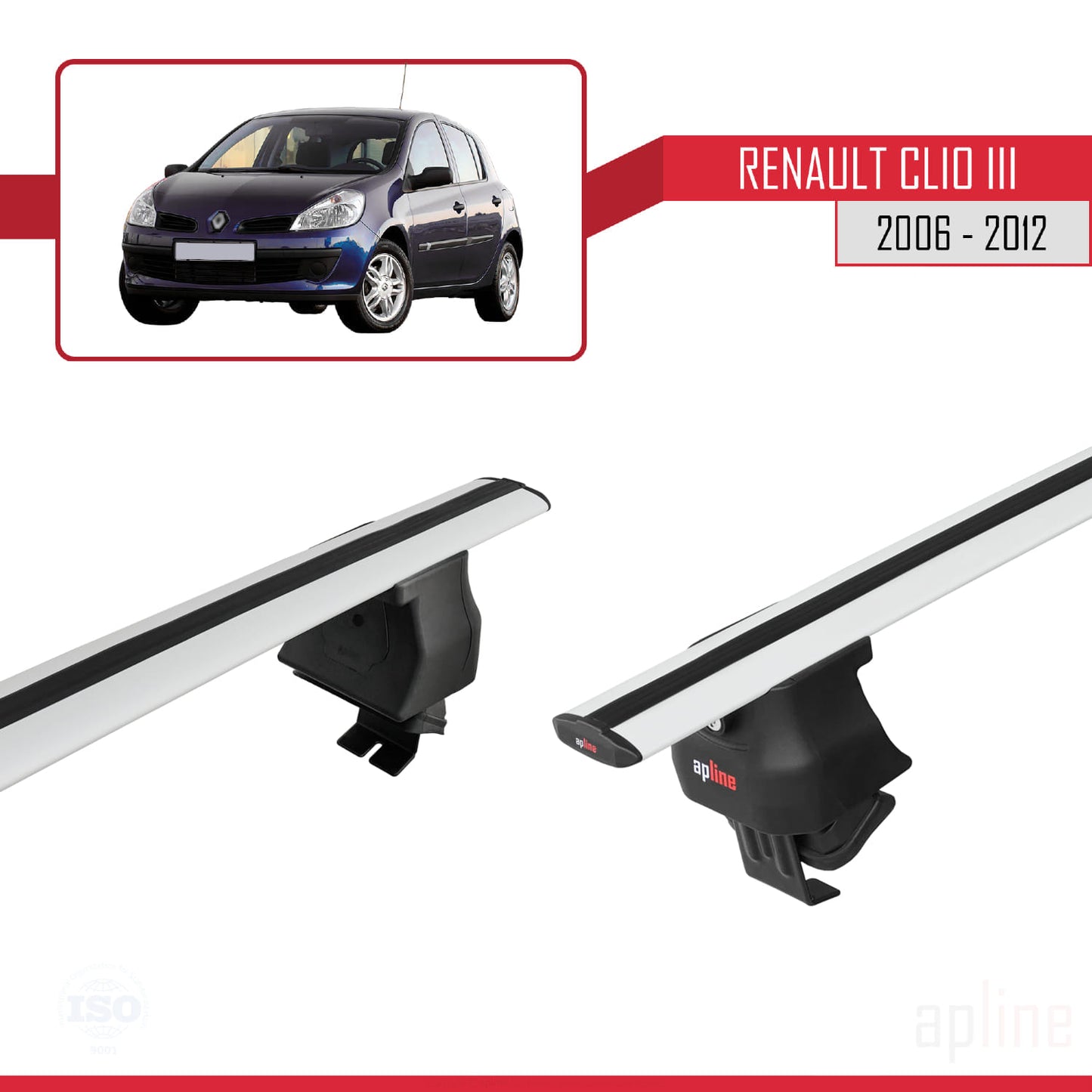 Compatible con Renault Clio 3 2006-2012 ACE-4 Barras de Techo Auto Portaequipajes Barras Transversales Gris Aluminio 2 Barras