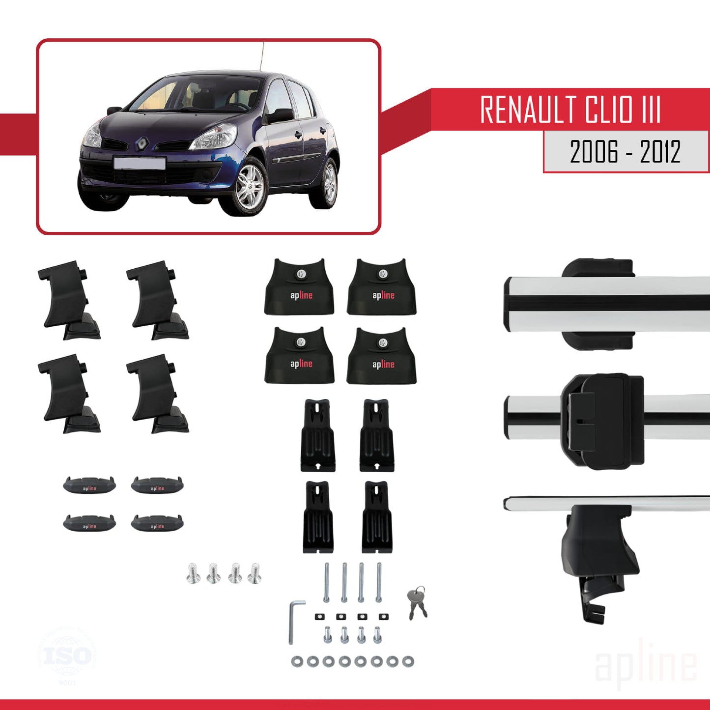 Compatible con Renault Clio 3 2006-2012 ACE-4 Barras de Techo Auto Portaequipajes Barras Transversales Gris Aluminio 2 Barras