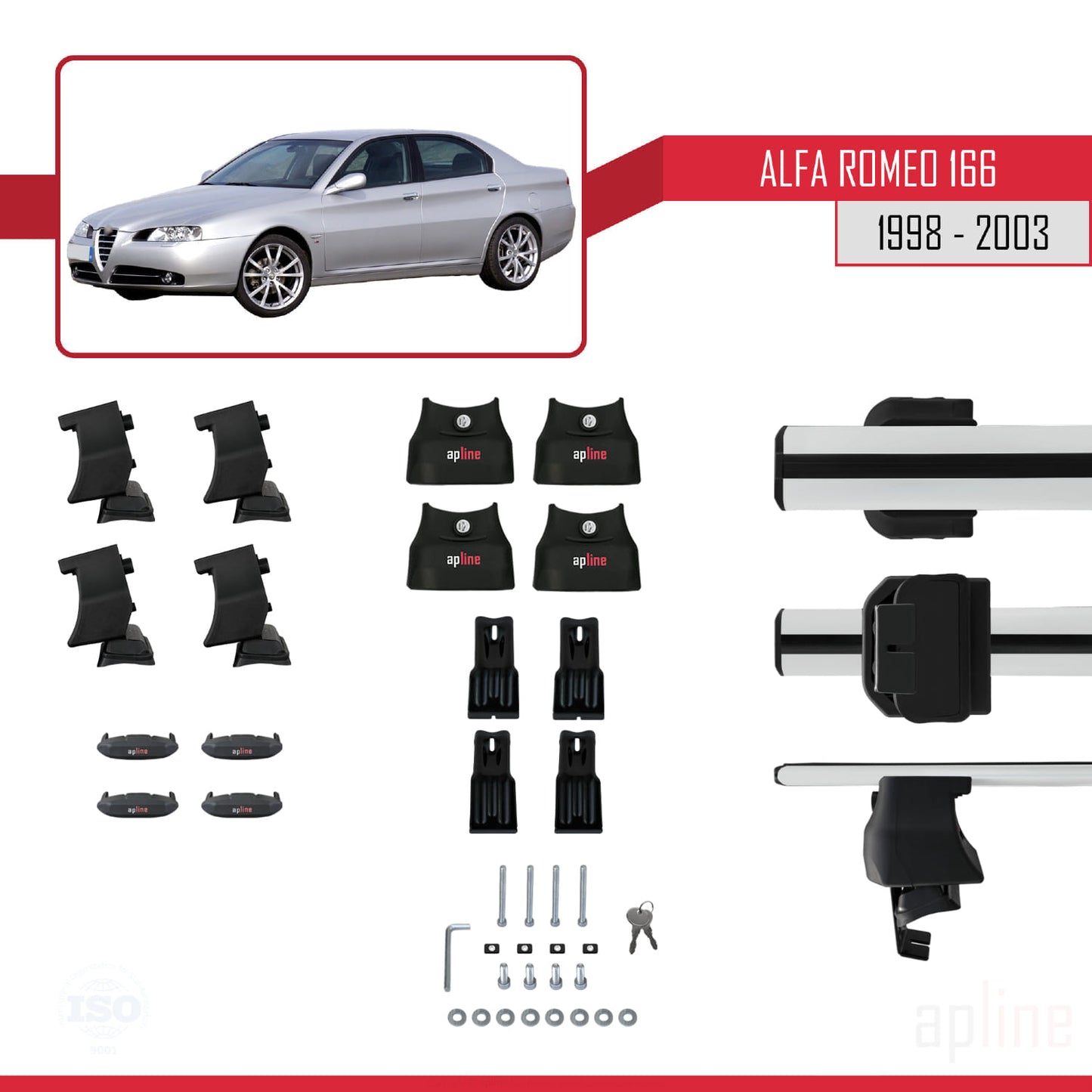 Compatibile con Alfa Romeo 166 (T936) Pre-Facelift 1998-2003 ACE-4 Barre portatutto per auto Portapacchi in alluminio grigio 2 barre