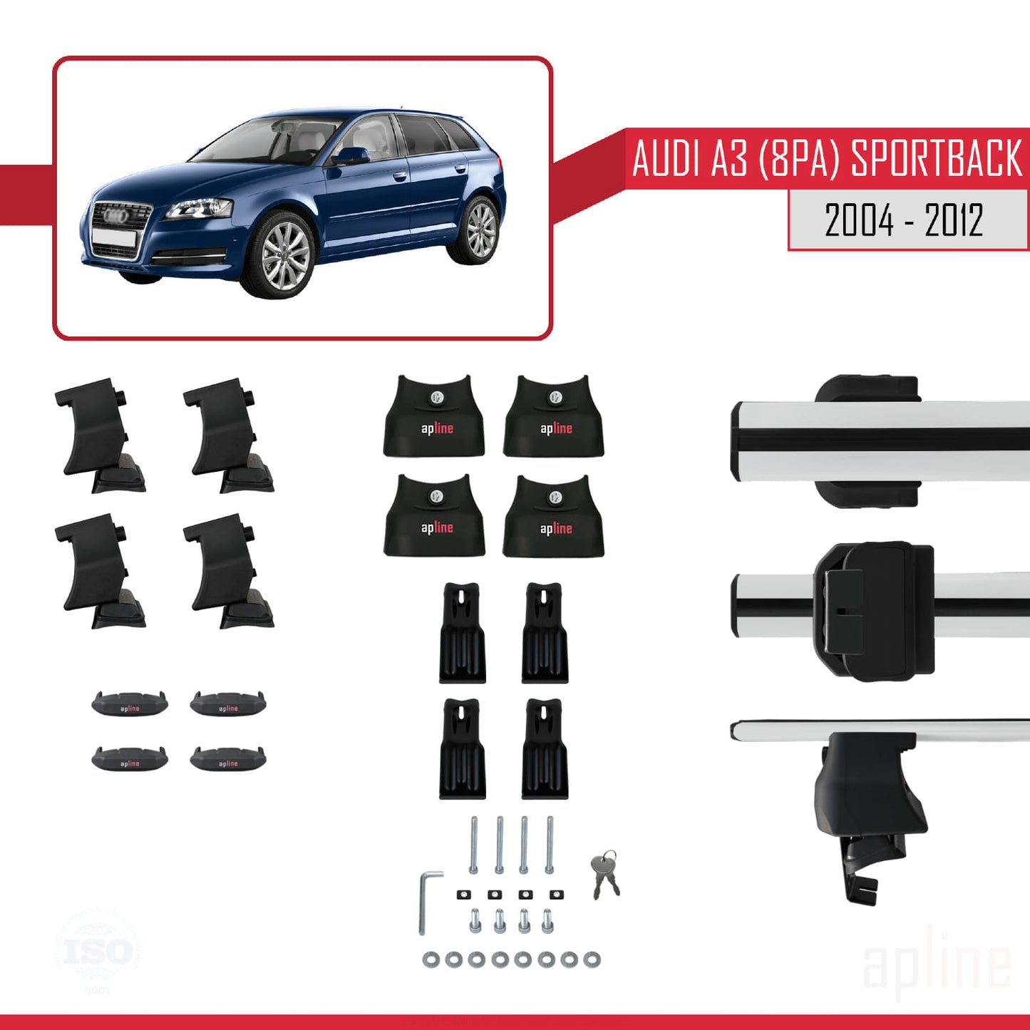 Compatibile con A3 (8PA) Sportback 2004-2012 ACE-4 Barre portatutto per auto Portapacchi Alluminio grigio 2 barre