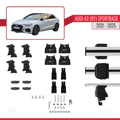 Kompatibel mit A3 (8Y) Sportback 2020-2025 ACE-4 Dachgepäckträger, Reling, Gepäckträger, graues Aluminium, 2 Stangen