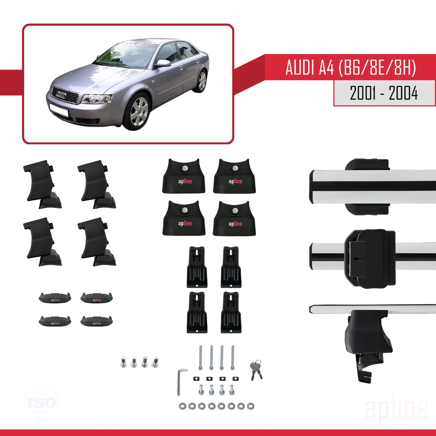 Compatibile con A4 (B6) 2001-2004 ACE-4 Barre portatutto per auto Portapacchi Alluminio grigio 2 barre