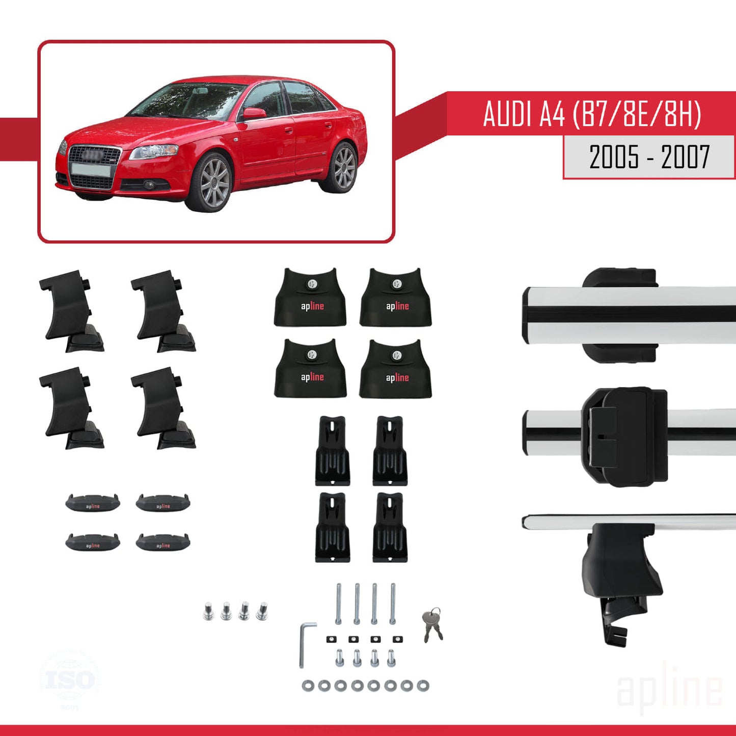 Compatibile con A4 (B7) 2005-2007 ACE-4 Barre portatutto per auto Portapacchi in alluminio grigio 2 barre