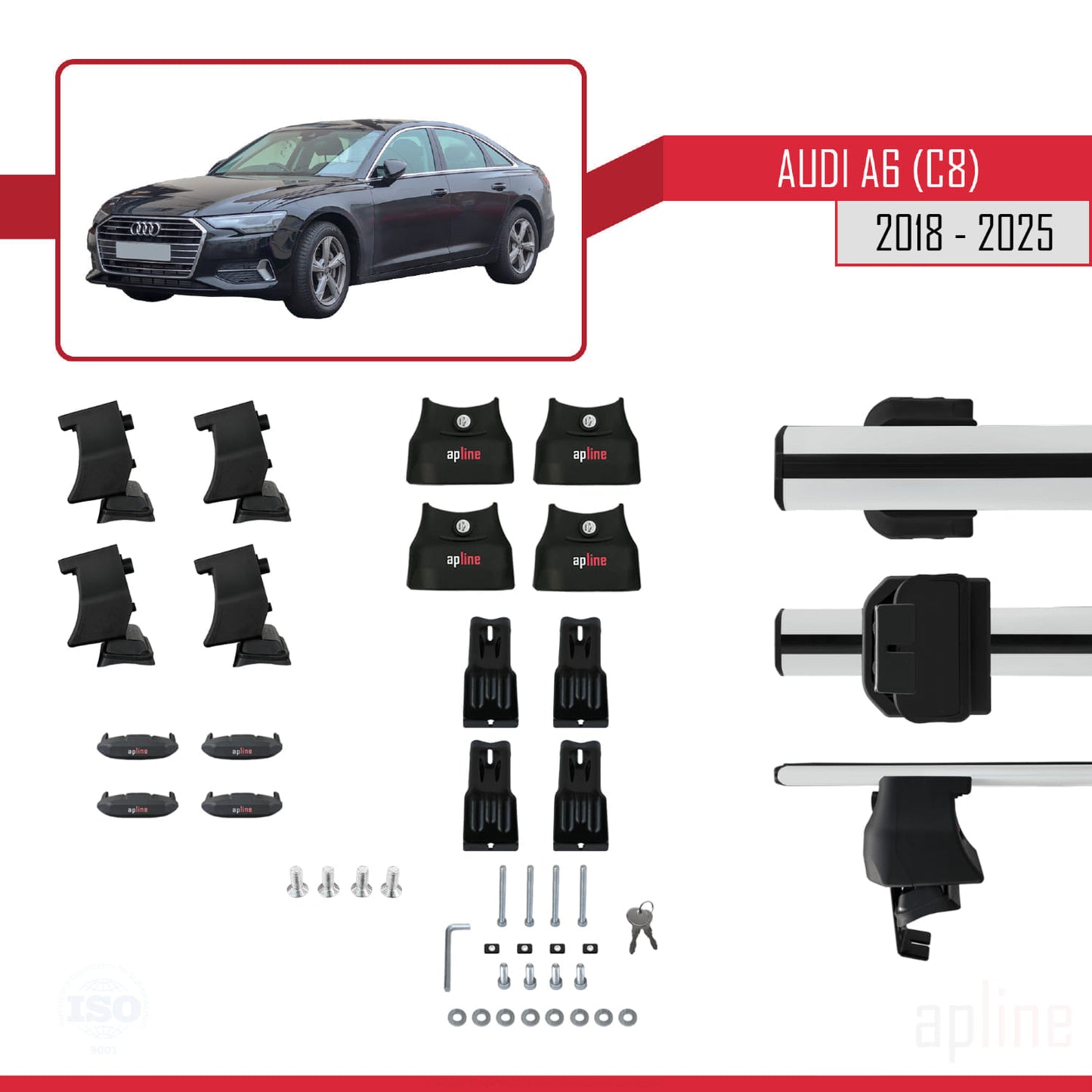Compatibile con A6 (C8) 2018-2025 ACE-4 Barre portatutto per auto Portapacchi Alluminio grigio 2 barre