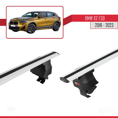 Kompatibel mit BMW X2 (F39) 2018-2023 ACE-4 Dachgepäckträger, Reling, Gepäckträger, graues Aluminium, 2 Stangen