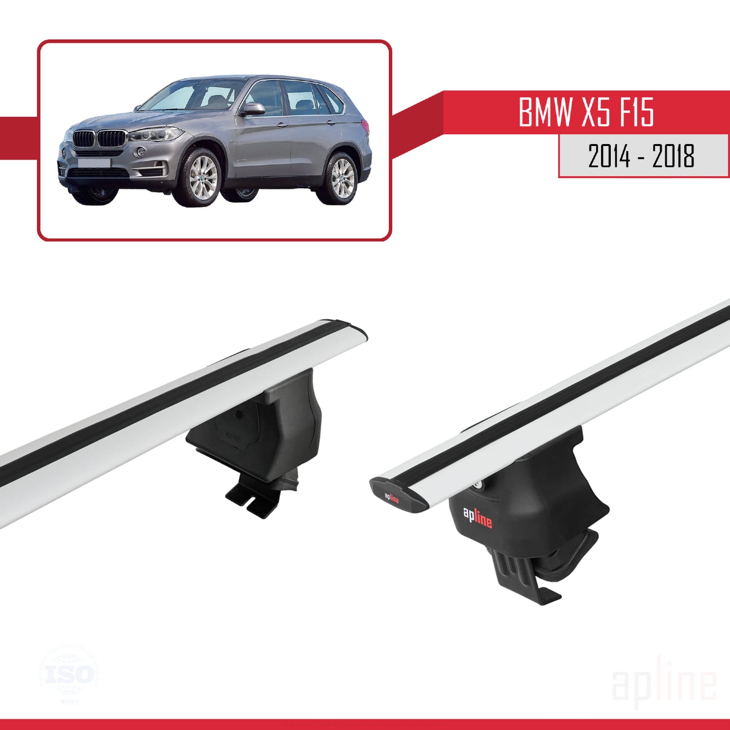 Compatible avec BMW X5 (F15) 2014-2018 ACE-4 Barres de Toit Railing Porte-Bagages de Voiture Gris Aluminium 2 Barres