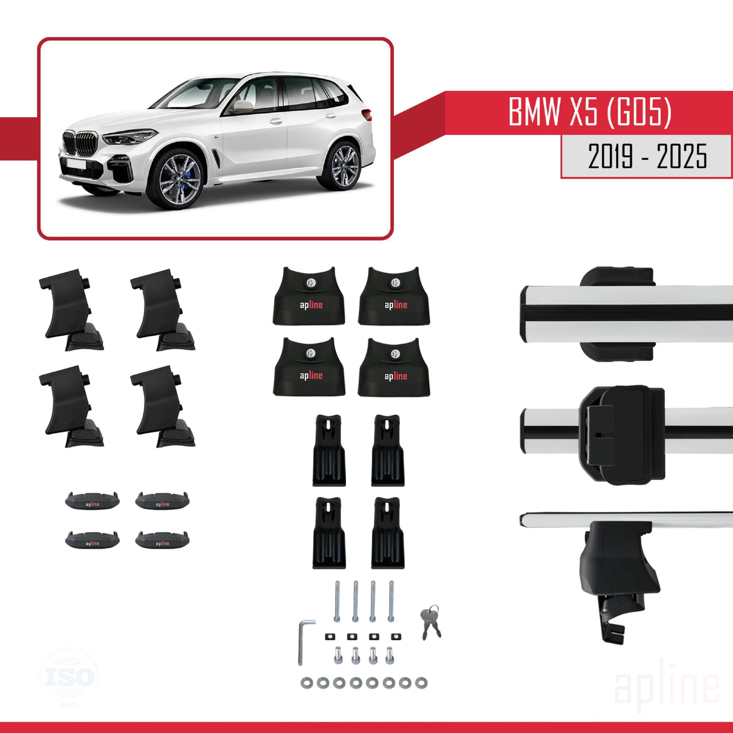Kompatibel mit BMW X5 (G05) 2019-2025 ACE-4 Dachgepäckträger, Reling, Autogepäckträger, Graues Aluminium, 2 Stangen