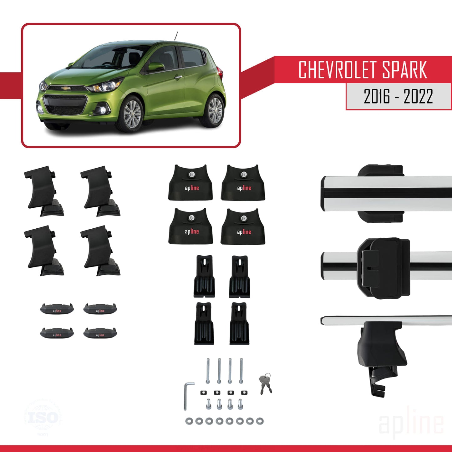 Compatibile con Chevrolet Spark (M400) 2016-2022 ACE-4 Barre portatutto per auto Portapacchi in alluminio grigio 2 barre