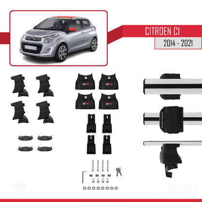 Compatibile con Citroen C1 (AB40) 2014-2021 ACE-4 Barre portatutto per auto Portapacchi in alluminio grigio 2 barre