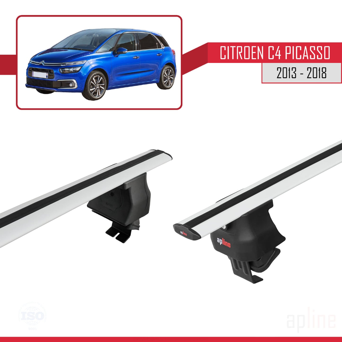 Compatibile con Citroen C4 Picasso 2 2013-2018 ACE-4 Barre portatutto per auto Portapacchi in alluminio grigio 2 barre