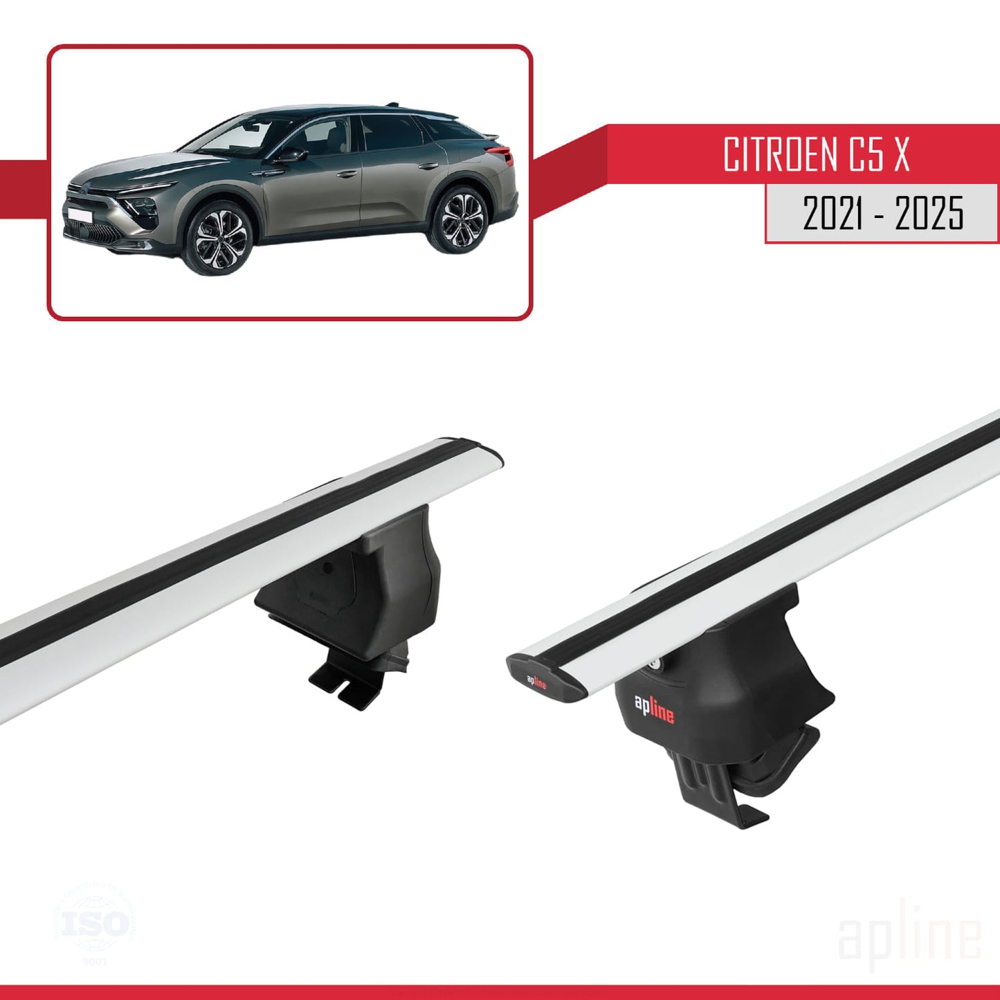 Compatibile con Citroen C5 X (E43) 2021-2025 ACE-4 Barre portatutto per auto Portapacchi in alluminio grigio 2 barre