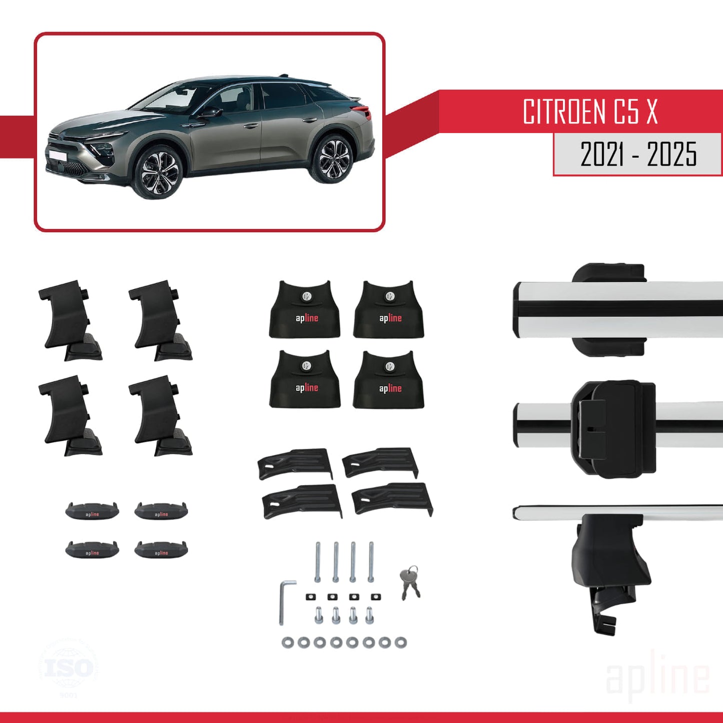 Compatibile con Citroen C5 X (E43) 2021-2025 ACE-4 Barre portatutto per auto Portapacchi in alluminio grigio 2 barre