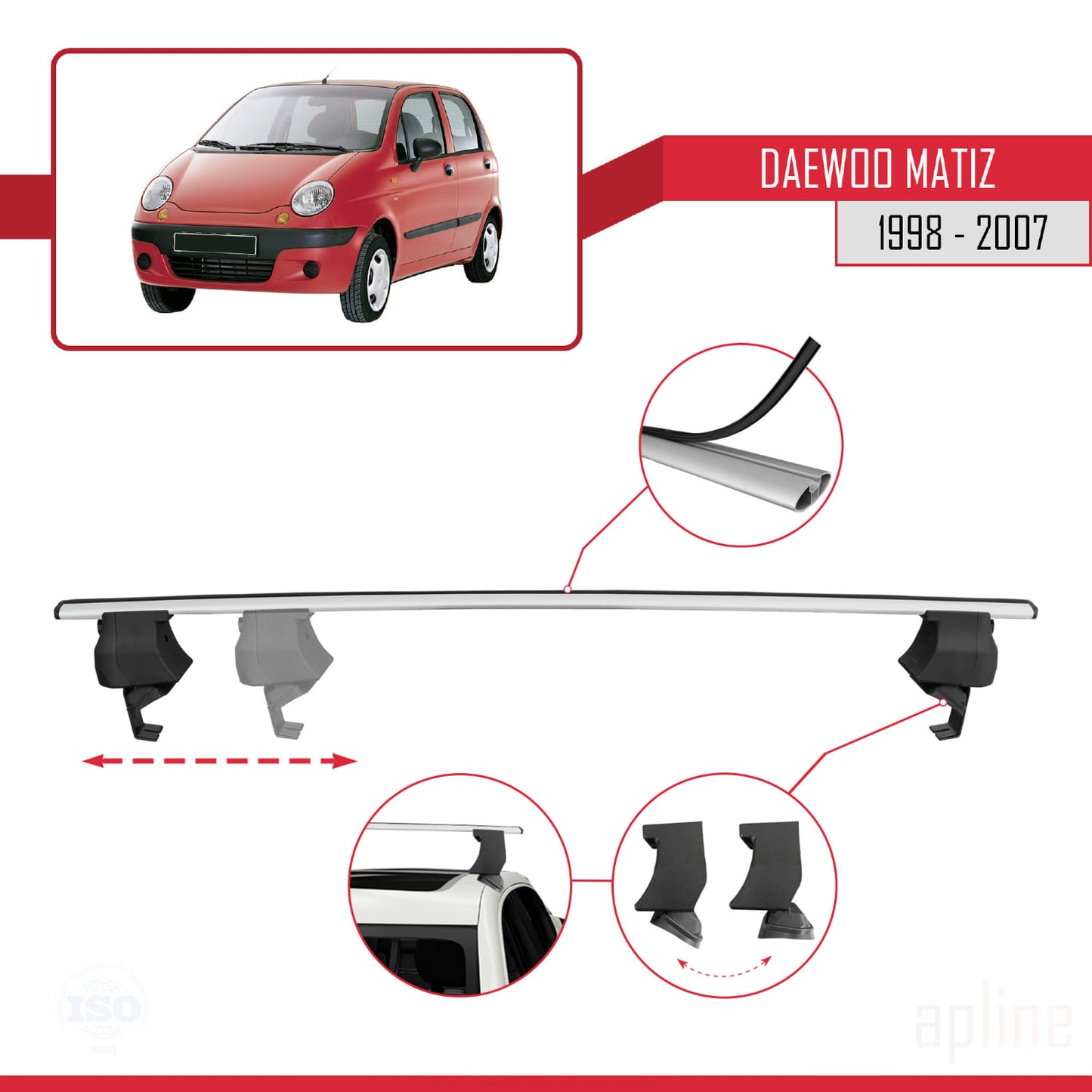 Compatibile con Daewoo Matiz 1998-2007 ACE-4 Barre portatutto per auto Portapacchi in alluminio grigio 2 barre